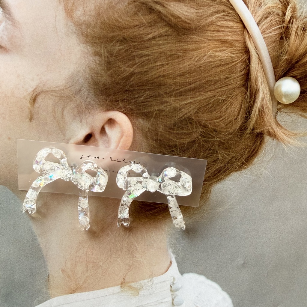 no.301 再販 紫陽花とパールのリボンピアス ribbon アジサイ パール リボン サージカルステンレス ピアス