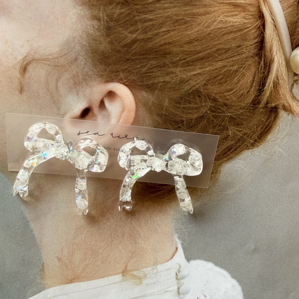 no.301 再販 紫陽花とパールのリボンピアス ribbon アジサイ パール リボン サージカルステンレス ピアス