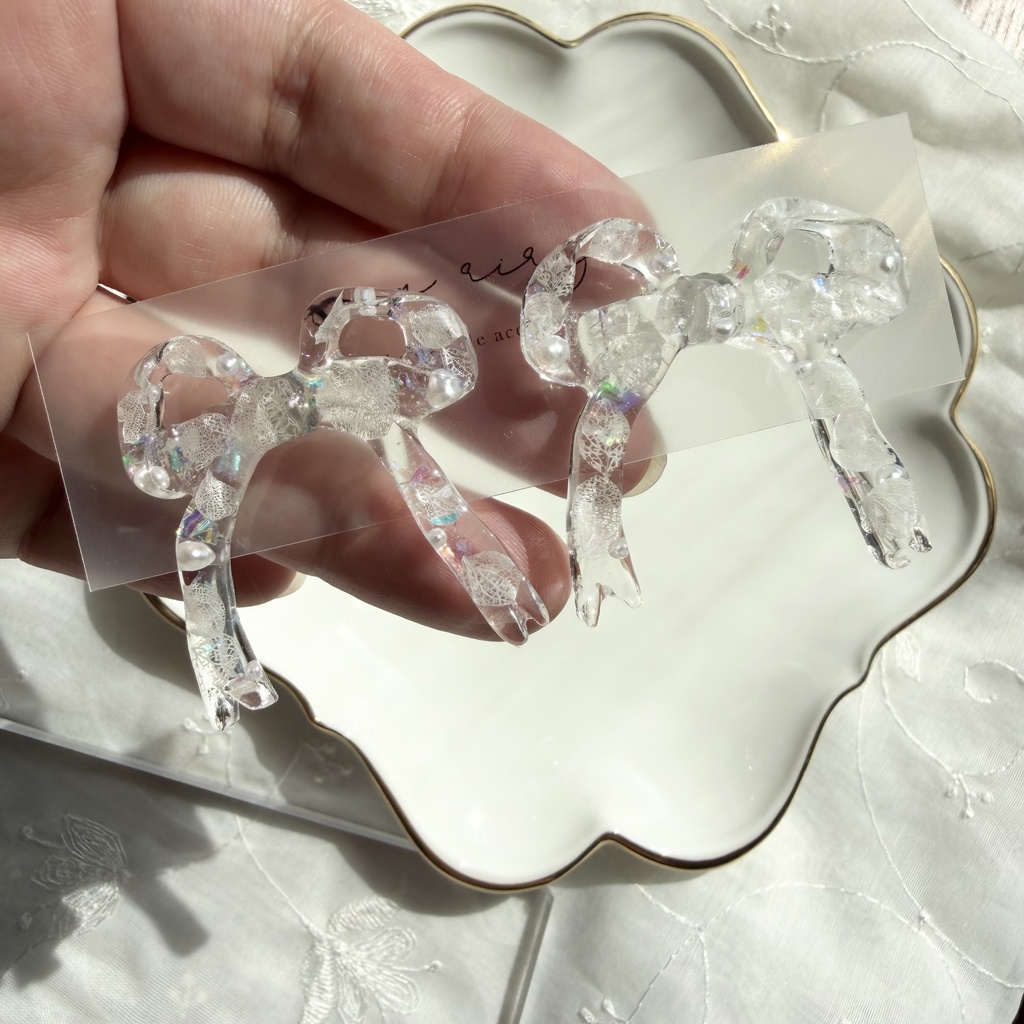 no.301  再販  紫陽花とパールのリボンピアス ribbon アジサイ パール リボン サージカルステンレス ピアス