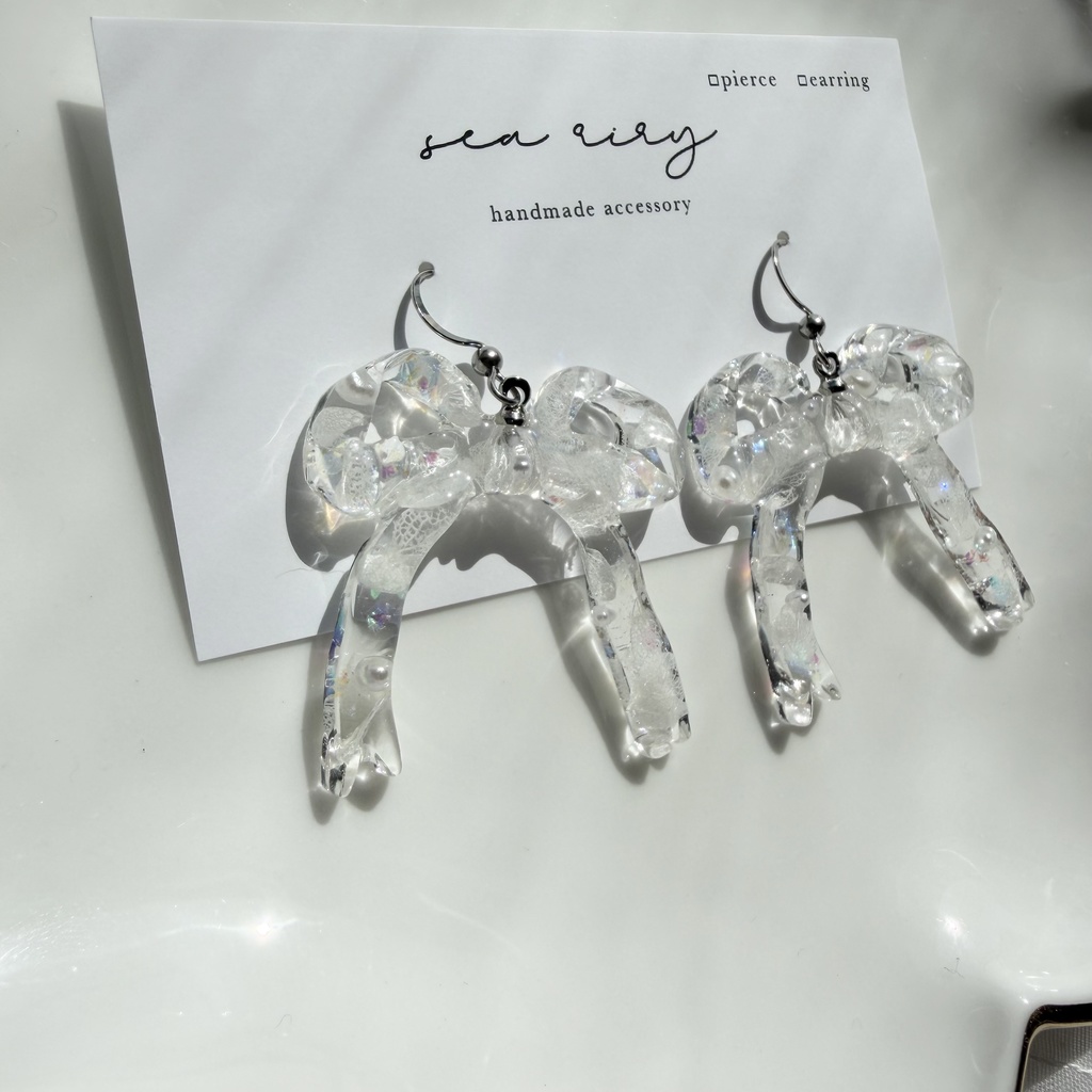 no.302 紫陽花とパールのリボンピアス アジサイ パール ribbon サージカルステンレス フックピアス