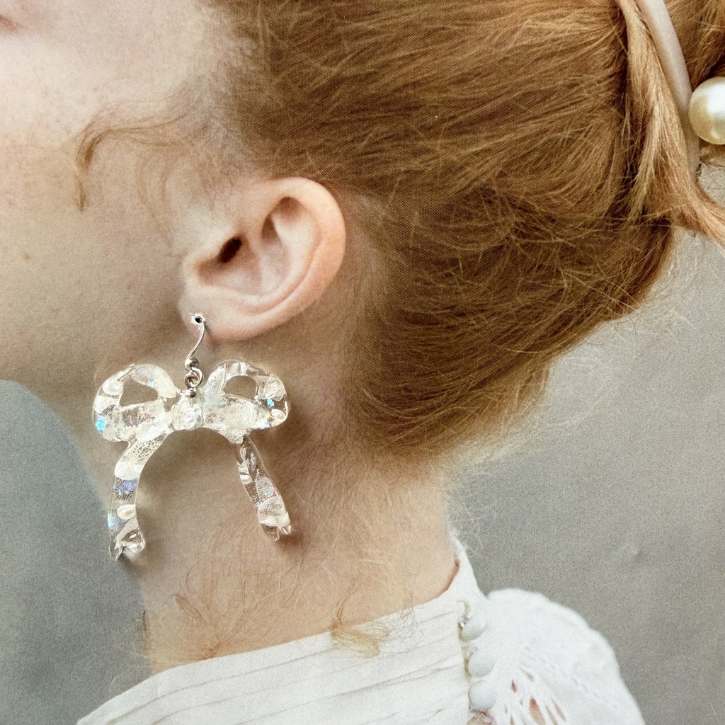 no.302 紫陽花とパールのリボンピアス アジサイ パール ribbon サージカルステンレス フックピアス