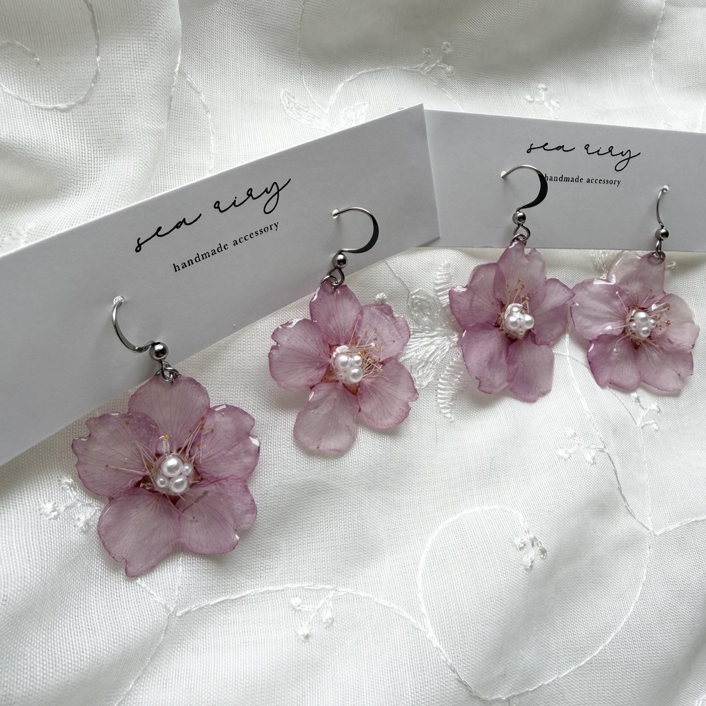 no.304 河津桜のゆらゆらピアス さくら 桜 ピンク パール サクラ サージカルステンレス フックピアス