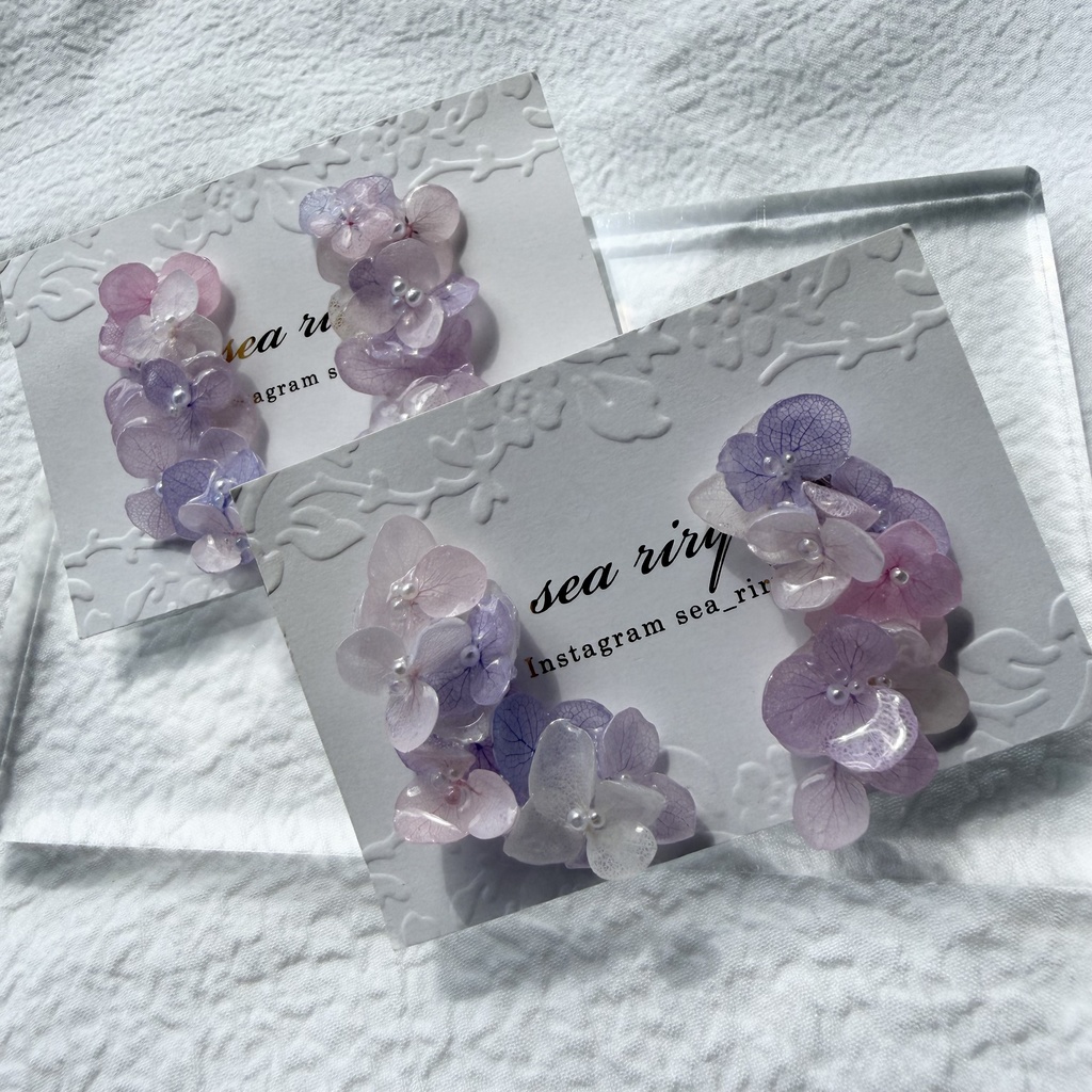 no.307 紫陽花連なるピアス 本物のお花 パステルライラックmix 紫陽花 パール サージカルステンレス ピアス