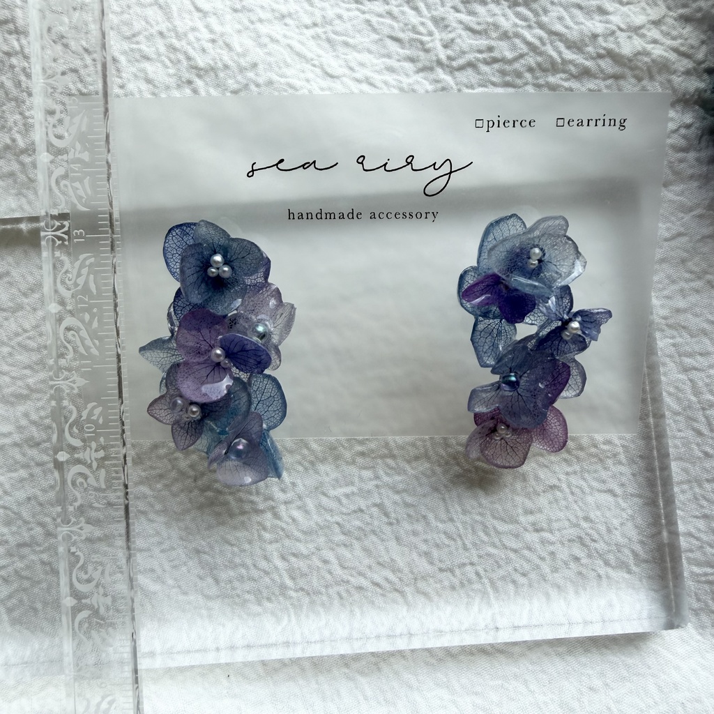 no.310 紫陽花連なるピアス 本物のお花 紫陽花 アジサイ マーメイド パール サージカルステンレス ピアス