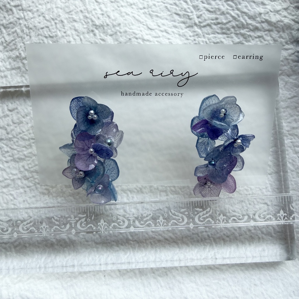 no.310 紫陽花連なるピアス 本物のお花 紫陽花 アジサイ マーメイド パール サージカルステンレス ピアス