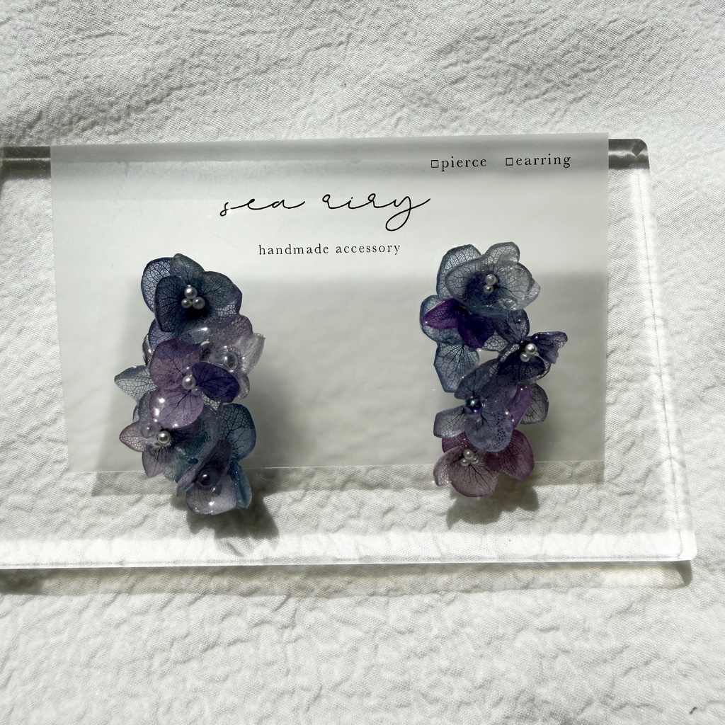 no.310 紫陽花連なるピアス 本物のお花 紫陽花 アジサイ マーメイド パール サージカルステンレス ピアス