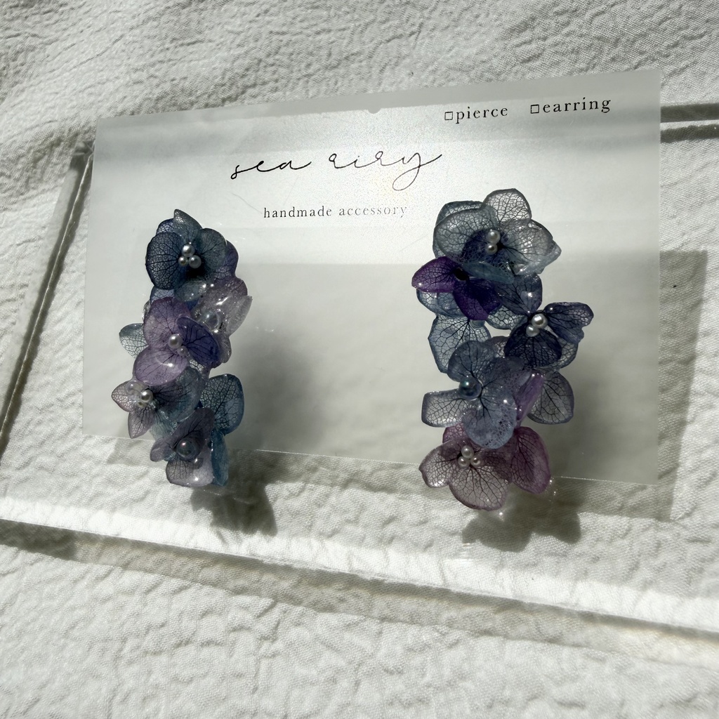 no.310 紫陽花連なるピアス 本物のお花 紫陽花 アジサイ マーメイド パール サージカルステンレス ピアス