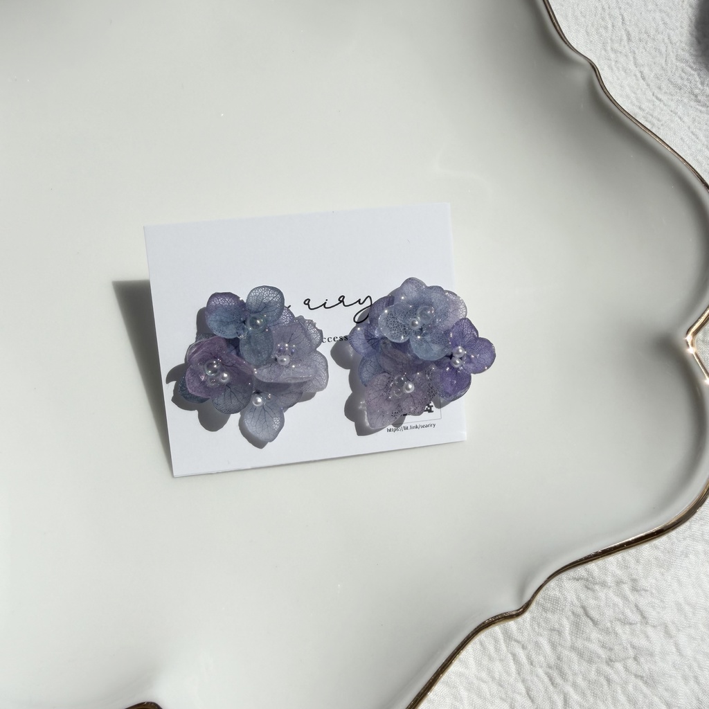 no.311 マーメイドカラーの紫陽花ピアス アジサイ パール あじさい ブルー パープル サージカルステンレス ピアス