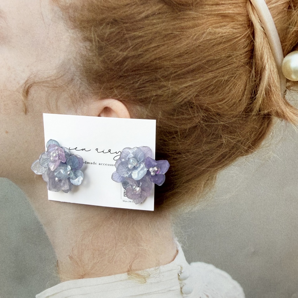 no.311 マーメイドカラーの紫陽花ピアス アジサイ パール あじさい ブルー パープル サージカルステンレス ピアス