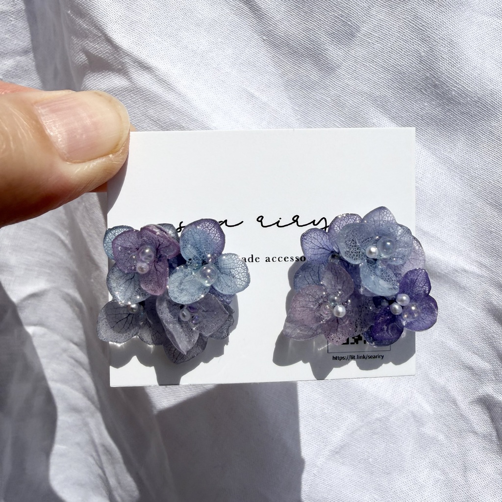 no.311 マーメイドカラーの紫陽花ピアス アジサイ パール あじさい ブルー パープル サージカルステンレス ピアス