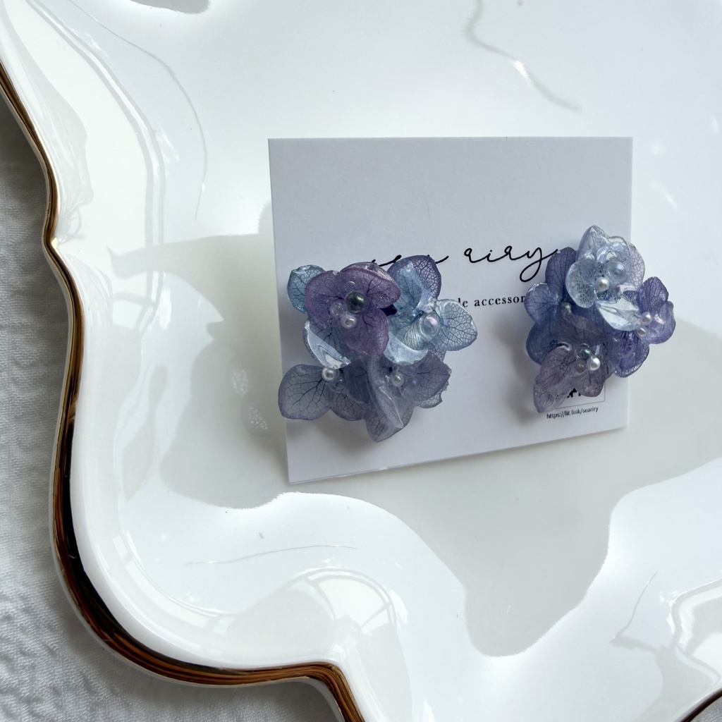 no.311 マーメイドカラーの紫陽花ピアス アジサイ パール あじさい ブルー パープル サージカルステンレス ピアス