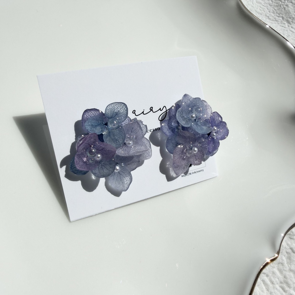 no.311 マーメイドカラーの紫陽花ピアス アジサイ パール あじさい ブルー パープル サージカルステンレス ピアス