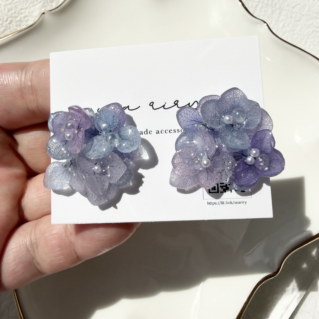 no.311 マーメイドカラーの紫陽花ピアス アジサイ パール あじさい ブルー パープル サージカルステンレス ピアス