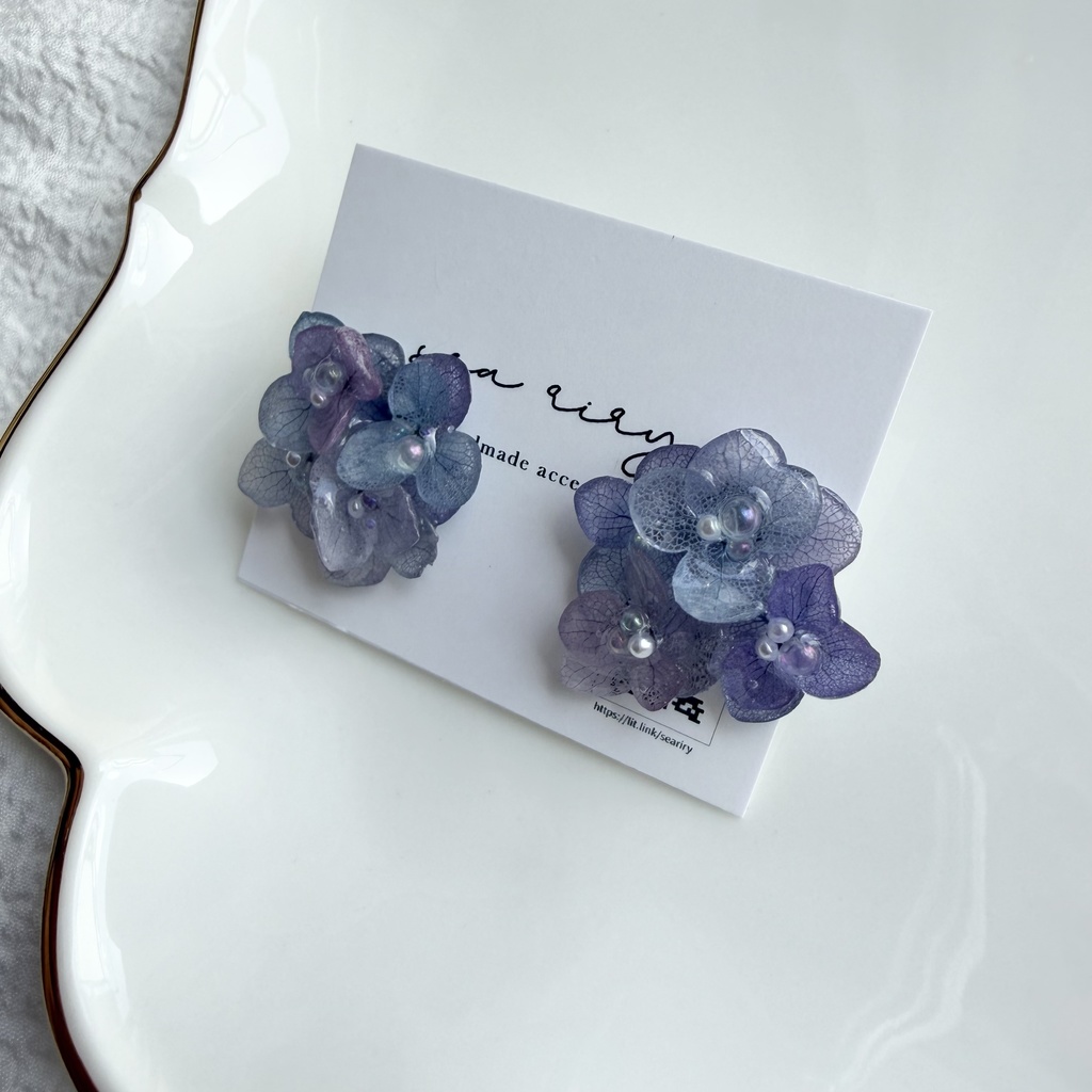 no.311 マーメイドカラーの紫陽花ピアス アジサイ パール あじさい ブルー パープル サージカルステンレス ピアス