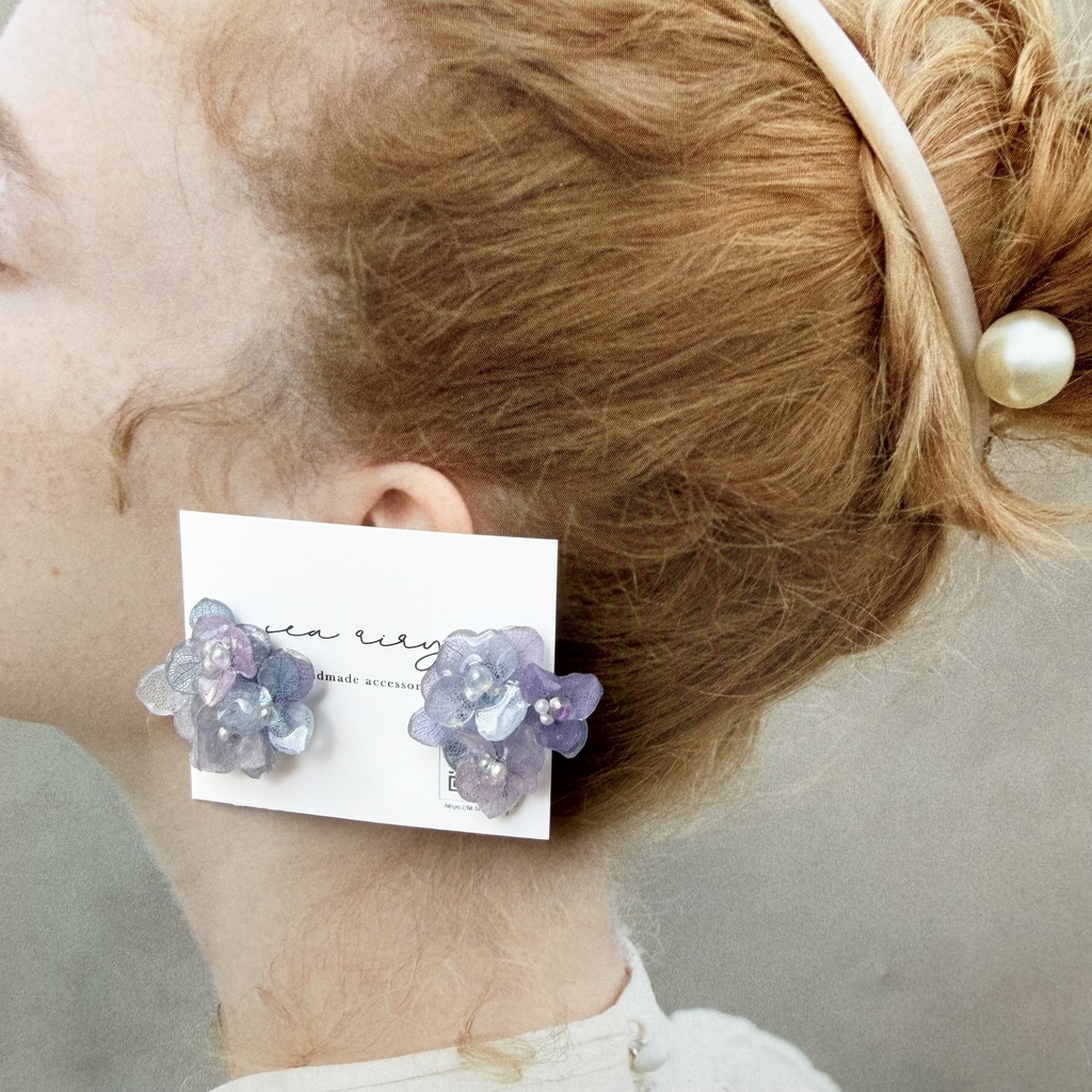 no.311 マーメイドカラーの紫陽花ピアス アジサイ パール あじさい ブルー パープル サージカルステンレス ピアス