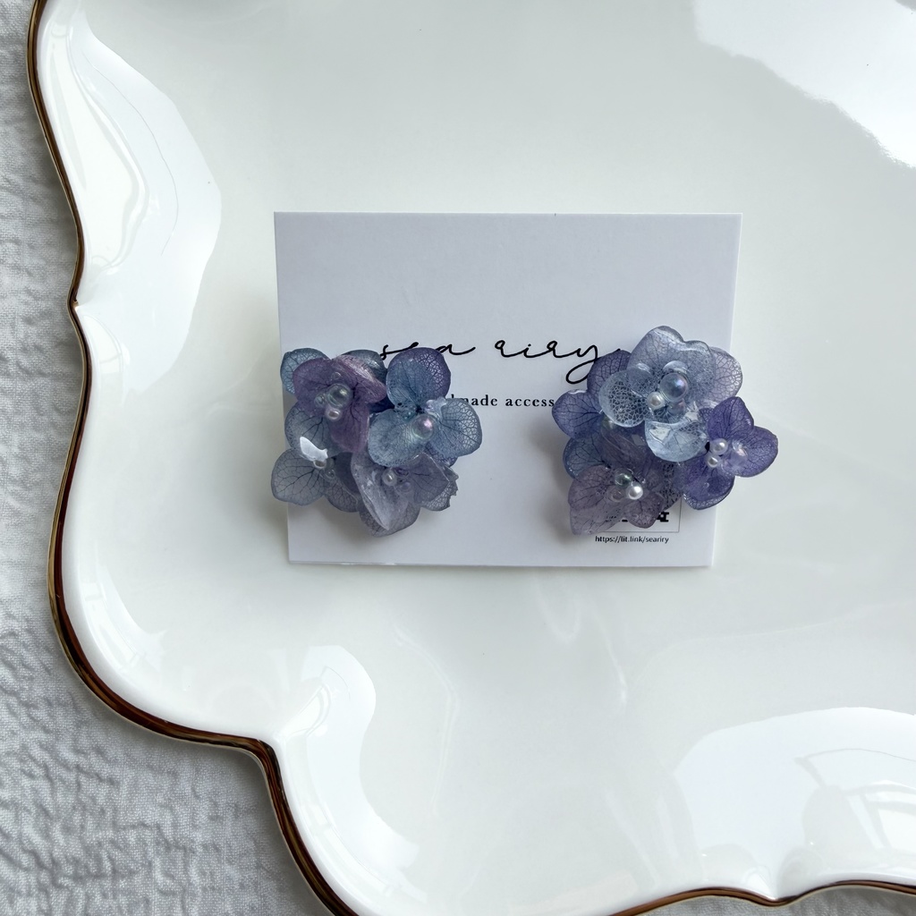 no.311 マーメイドカラーの紫陽花ピアス アジサイ パール あじさい ブルー パープル サージカルステンレス ピアス