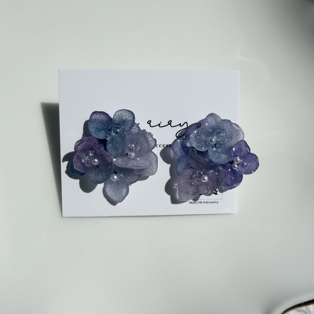 no.311 マーメイドカラーの紫陽花ピアス アジサイ パール あじさい ブルー パープル サージカルステンレス ピアス