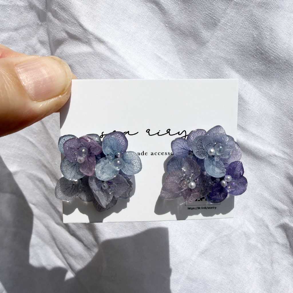 no.311 マーメイドカラーの紫陽花ピアス アジサイ パール あじさい ブルー パープル サージカルステンレス ピアス