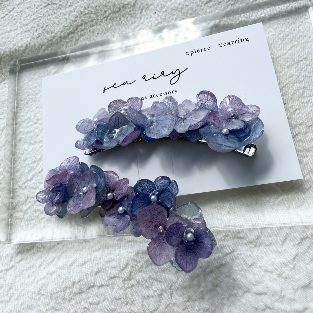 no.312 限定セット マーメイドの紫陽花ヘアクリップ 本物のお花 アジサイ ヘアクリップ 髪飾り 着物 浴衣