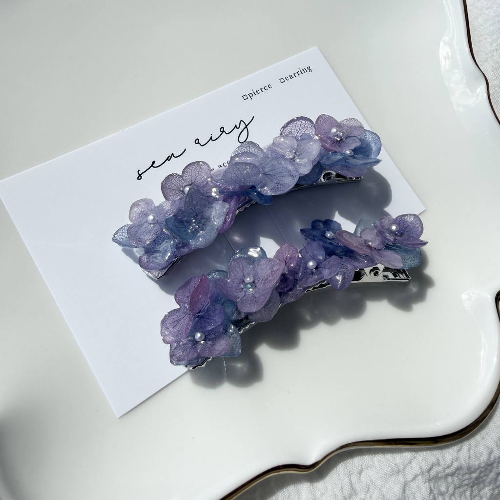 no.312 限定セット マーメイドの紫陽花ヘアクリップ 本物のお花 アジサイ ヘアクリップ 髪飾り 着物 浴衣