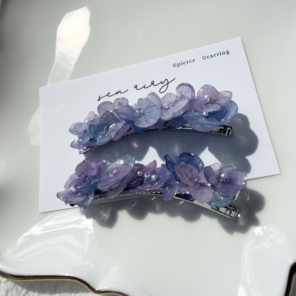 no.312 限定セット マーメイドの紫陽花ヘアクリップ 本物のお花 アジサイ ヘアクリップ 髪飾り 着物 浴衣