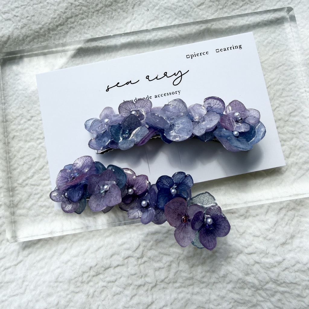 no.312 限定セット マーメイドの紫陽花ヘアクリップ 本物のお花 アジサイ ヘアクリップ 髪飾り 着物 浴衣