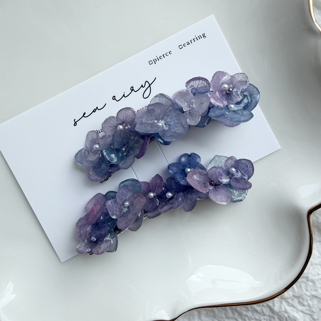 no.312 限定セット マーメイドの紫陽花ヘアクリップ 本物のお花 アジサイ ヘアクリップ 髪飾り 着物 浴衣