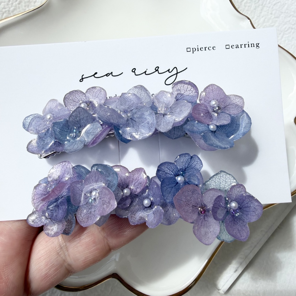 no.312 限定セット マーメイドの紫陽花ヘアクリップ 本物のお花 アジサイ ヘアクリップ 髪飾り 着物 浴衣