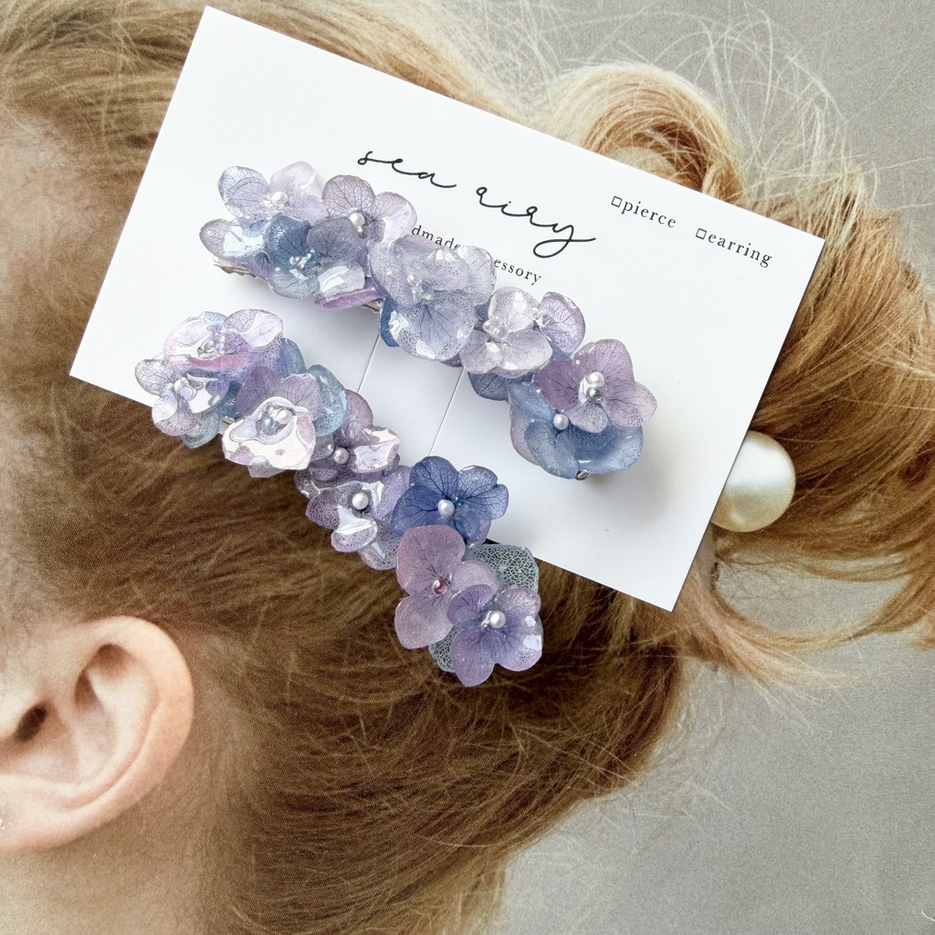 no.312 限定セット マーメイドの紫陽花ヘアクリップ 本物のお花 アジサイ ヘアクリップ 髪飾り 着物 浴衣