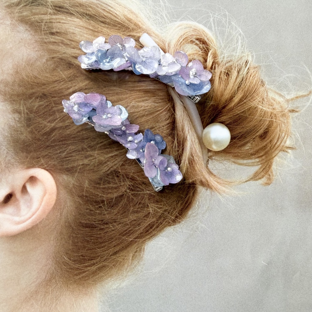no.312 限定セット マーメイドの紫陽花ヘアクリップ 本物のお花 アジサイ ヘアクリップ 髪飾り 着物 浴衣
