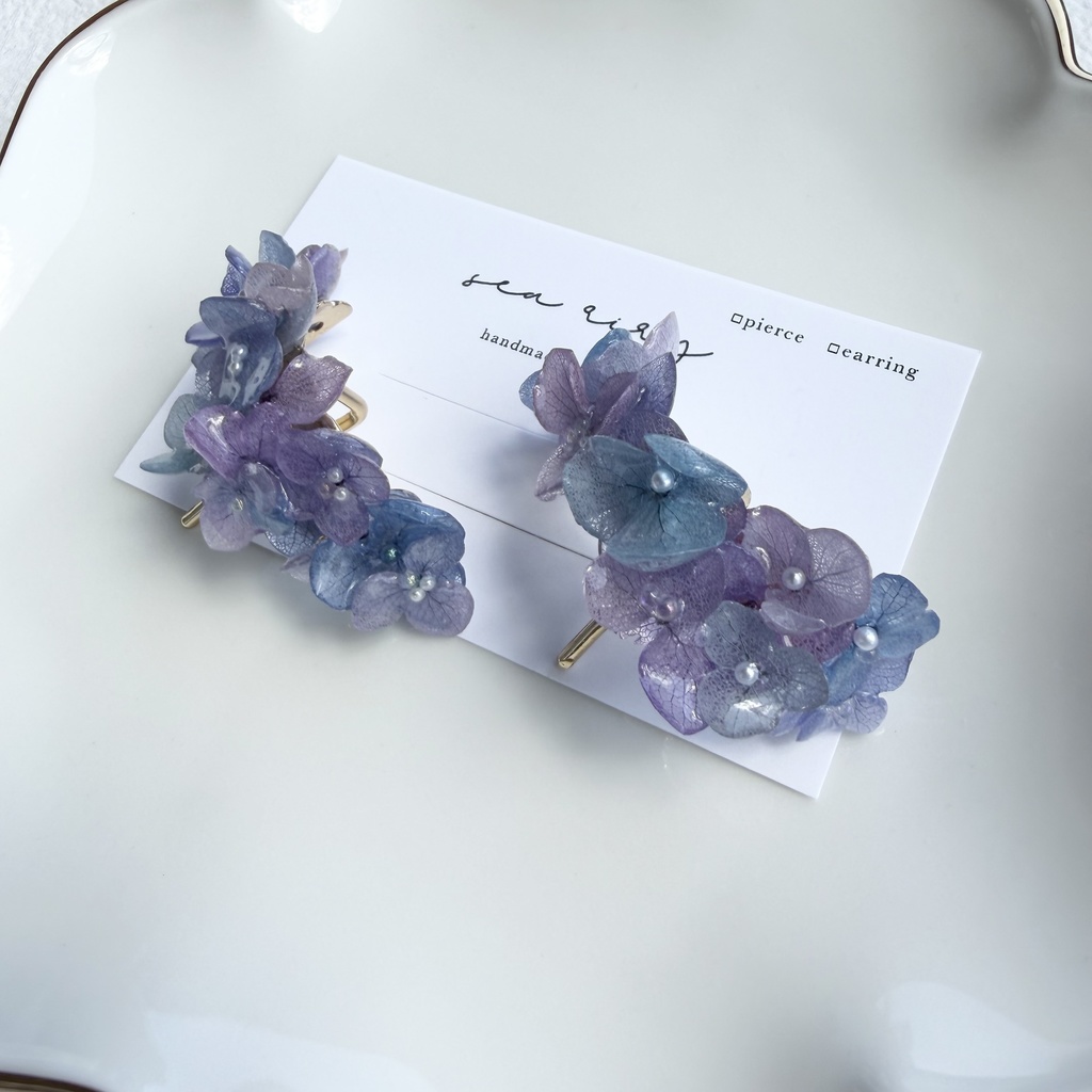 no.313 限定セット マーメイドカラーの紫陽花ポニーフック 本物のお花 アジサイ 紫陽花 ヘアアクセサリー 髪飾り