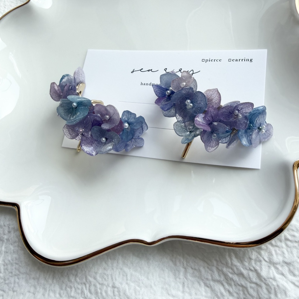 no.313 限定セット マーメイドカラーの紫陽花ポニーフック 本物のお花 アジサイ 紫陽花 ヘアアクセサリー 髪飾り