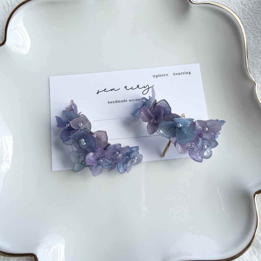 no.313 限定セット マーメイドカラーの紫陽花ポニーフック 本物のお花 アジサイ 紫陽花 ヘアアクセサリー 髪飾り