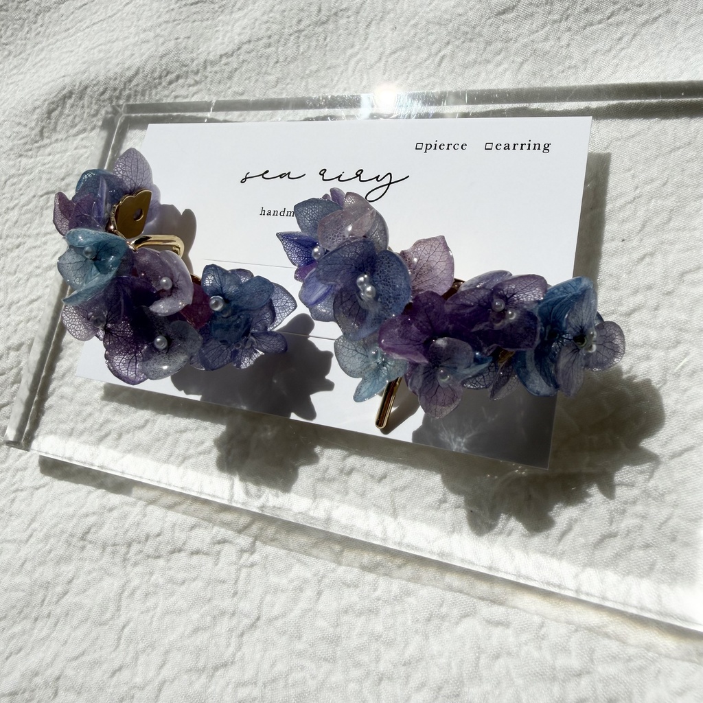 no.313 限定セット マーメイドカラーの紫陽花ポニーフック 本物のお花 アジサイ 紫陽花 ヘアアクセサリー 髪飾り