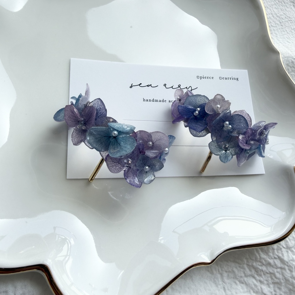 no.313 限定セット マーメイドカラーの紫陽花ポニーフック 本物のお花 アジサイ 紫陽花 ヘアアクセサリー 髪飾り