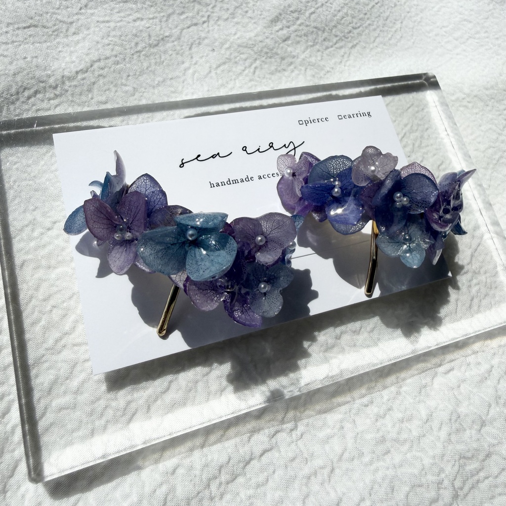 no.313 限定セット マーメイドカラーの紫陽花ポニーフック 本物のお花 アジサイ 紫陽花 ヘアアクセサリー 髪飾り