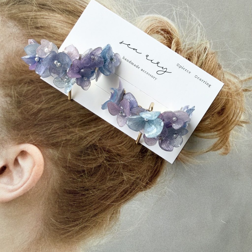 no.313 限定セット マーメイドカラーの紫陽花ポニーフック 本物のお花 アジサイ 紫陽花 ヘアアクセサリー 髪飾り