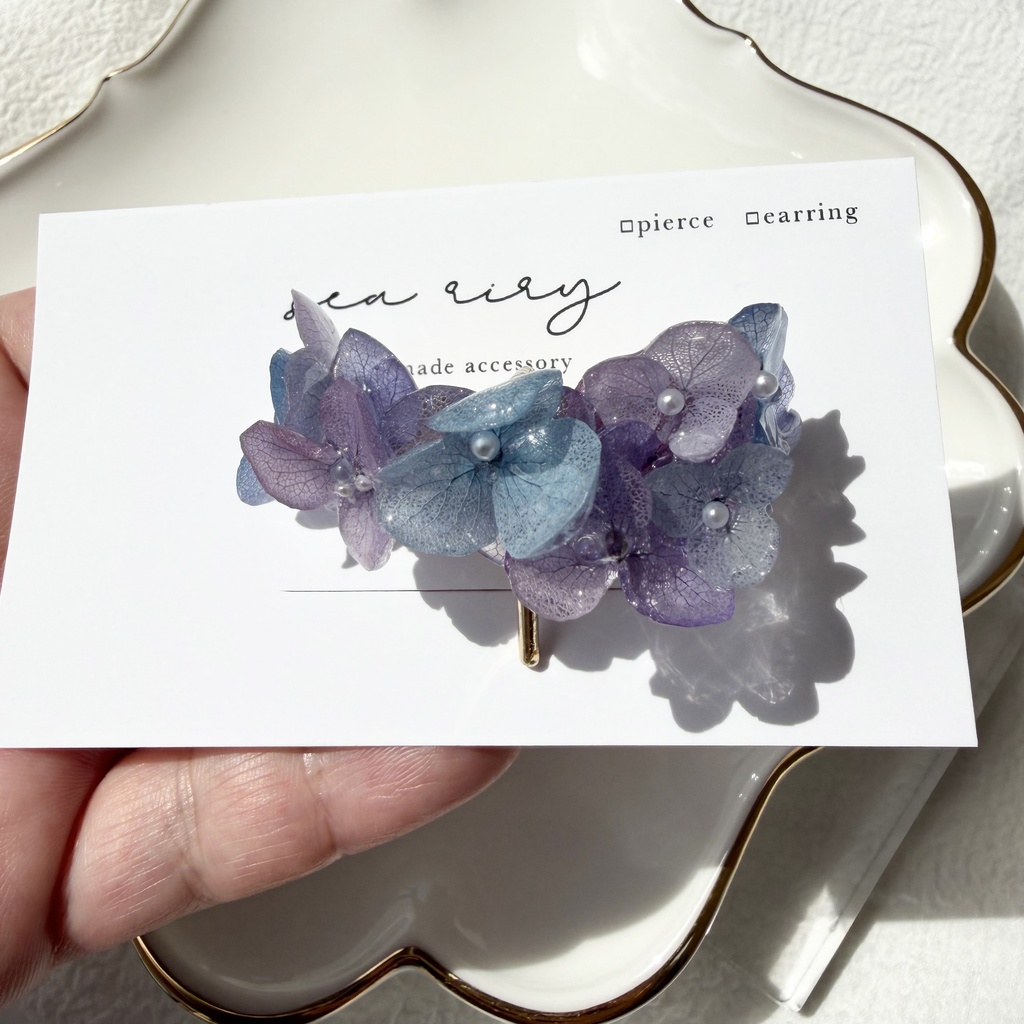 no.313 限定セット マーメイドカラーの紫陽花ポニーフック 本物のお花 アジサイ 紫陽花 ヘアアクセサリー 髪飾り