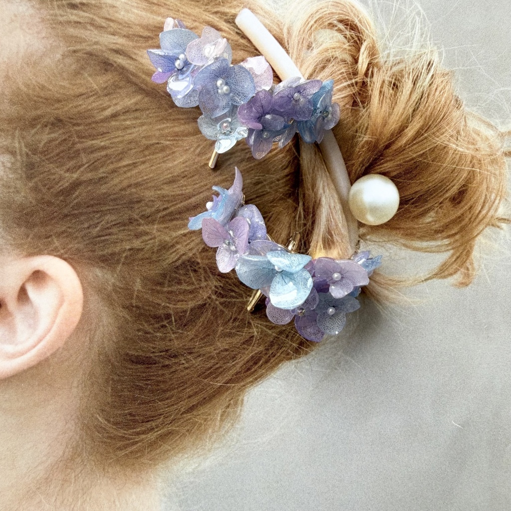 no.313 限定セット マーメイドカラーの紫陽花ポニーフック 本物のお花 アジサイ 紫陽花 ヘアアクセサリー 髪飾り