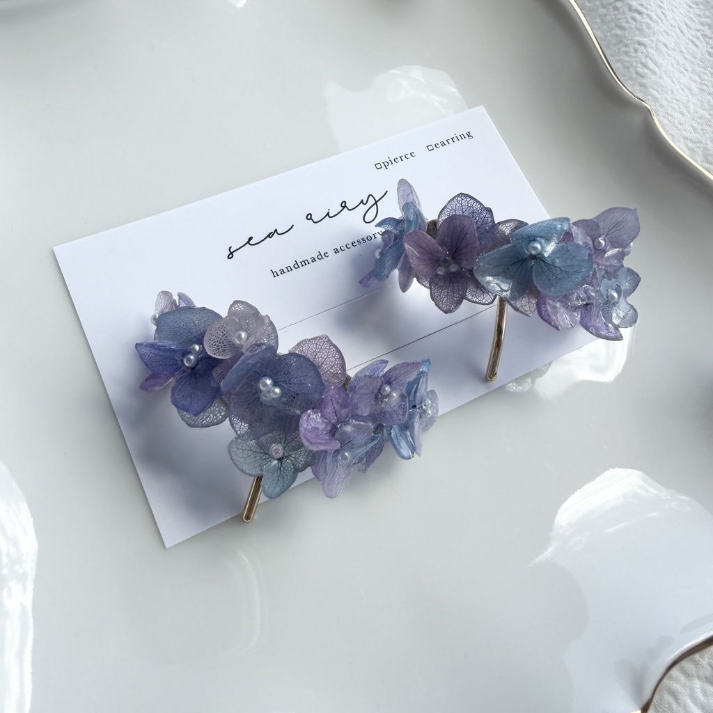 no.313 限定セット マーメイドカラーの紫陽花ポニーフック 本物のお花 アジサイ 紫陽花 ヘアアクセサリー 髪飾り