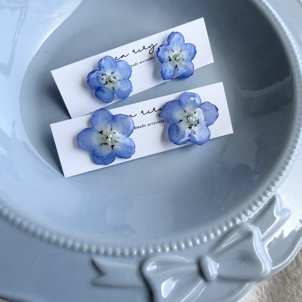 no.316 再販 ネモフィラのピアス ネモフィラ パール ブルー フラワー ドライフラワー サージカルステンレス ピアス