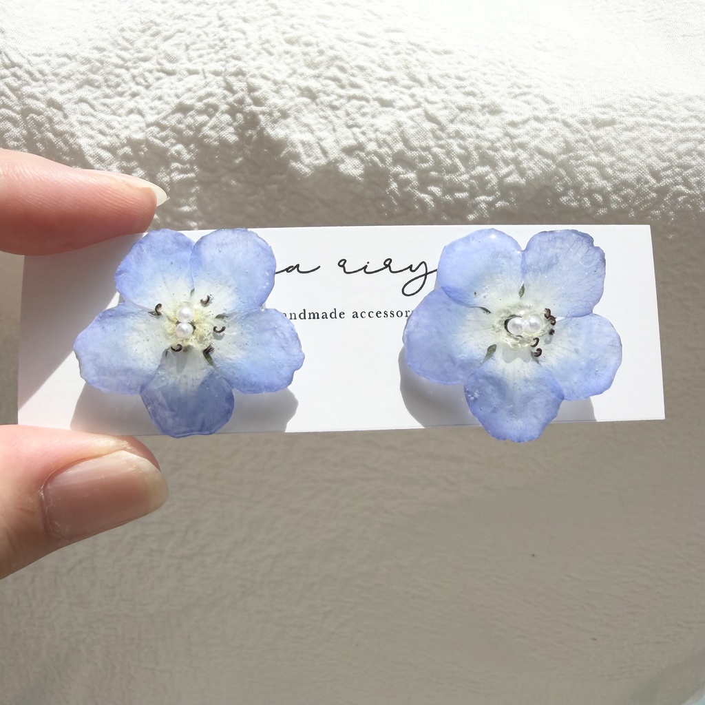 no.316 再販 ネモフィラのピアス ネモフィラ パール ブルー フラワー ドライフラワー サージカルステンレス ピアス