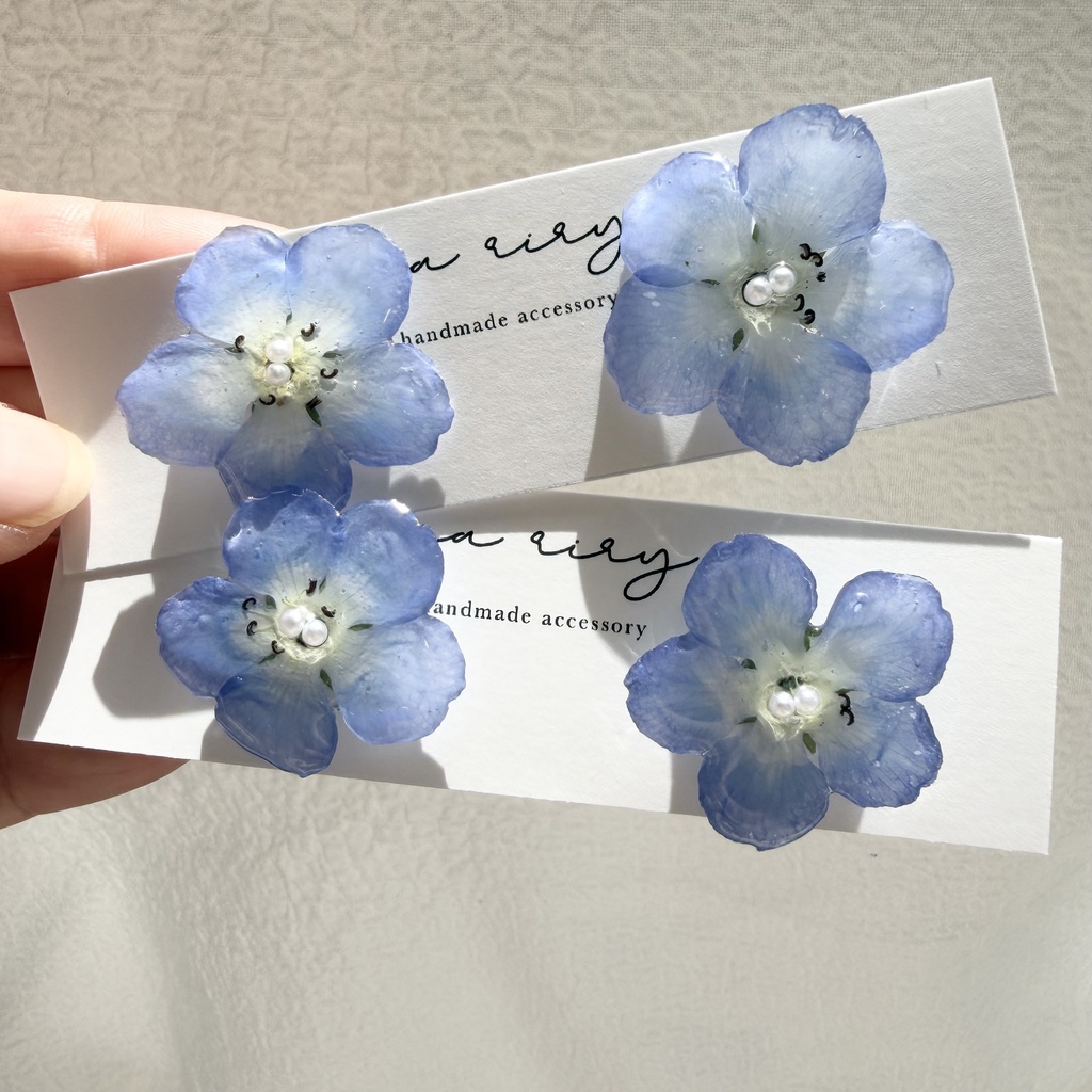 no.316  再販 ネモフィラのピアス ネモフィラ パール ブルー フラワー  ドライフラワー サージカルステンレス  ピアス