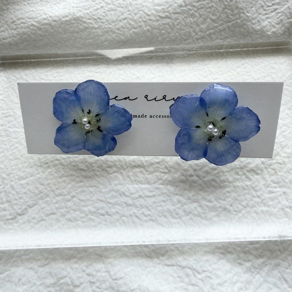 no.316 再販 ネモフィラのピアス ネモフィラ パール ブルー フラワー ドライフラワー サージカルステンレス ピアス