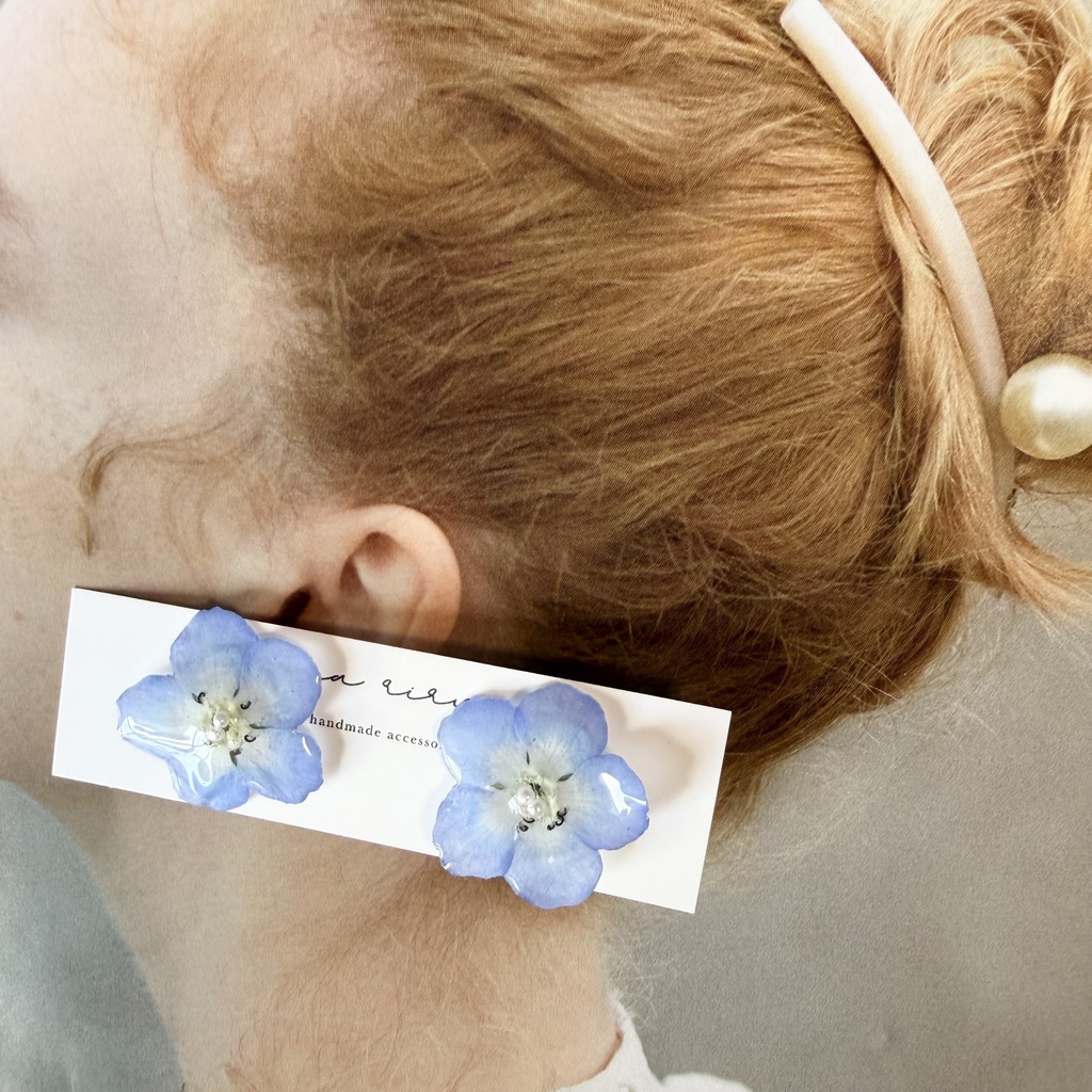 no.316 再販 ネモフィラのピアス ネモフィラ パール ブルー フラワー ドライフラワー サージカルステンレス ピアス