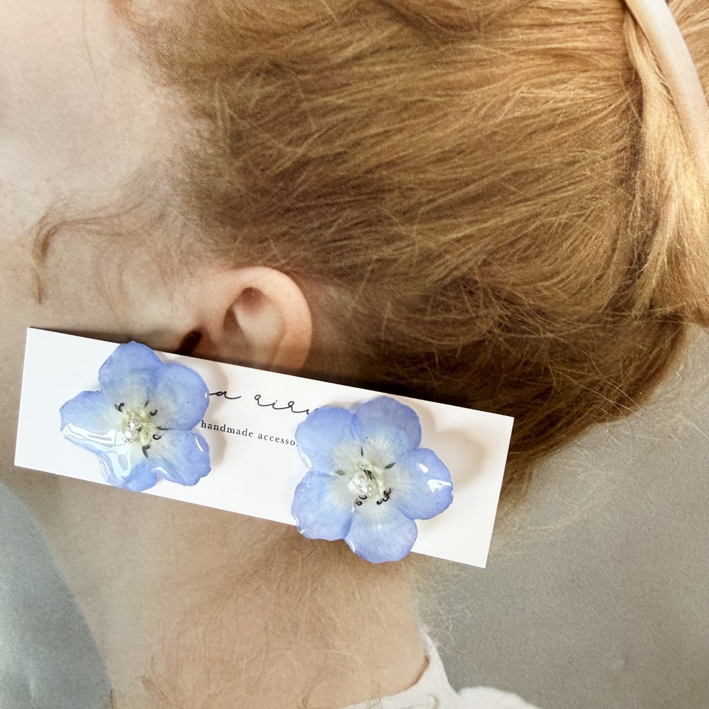no.316 再販 ネモフィラのピアス ネモフィラ パール ブルー フラワー ドライフラワー サージカルステンレス ピアス