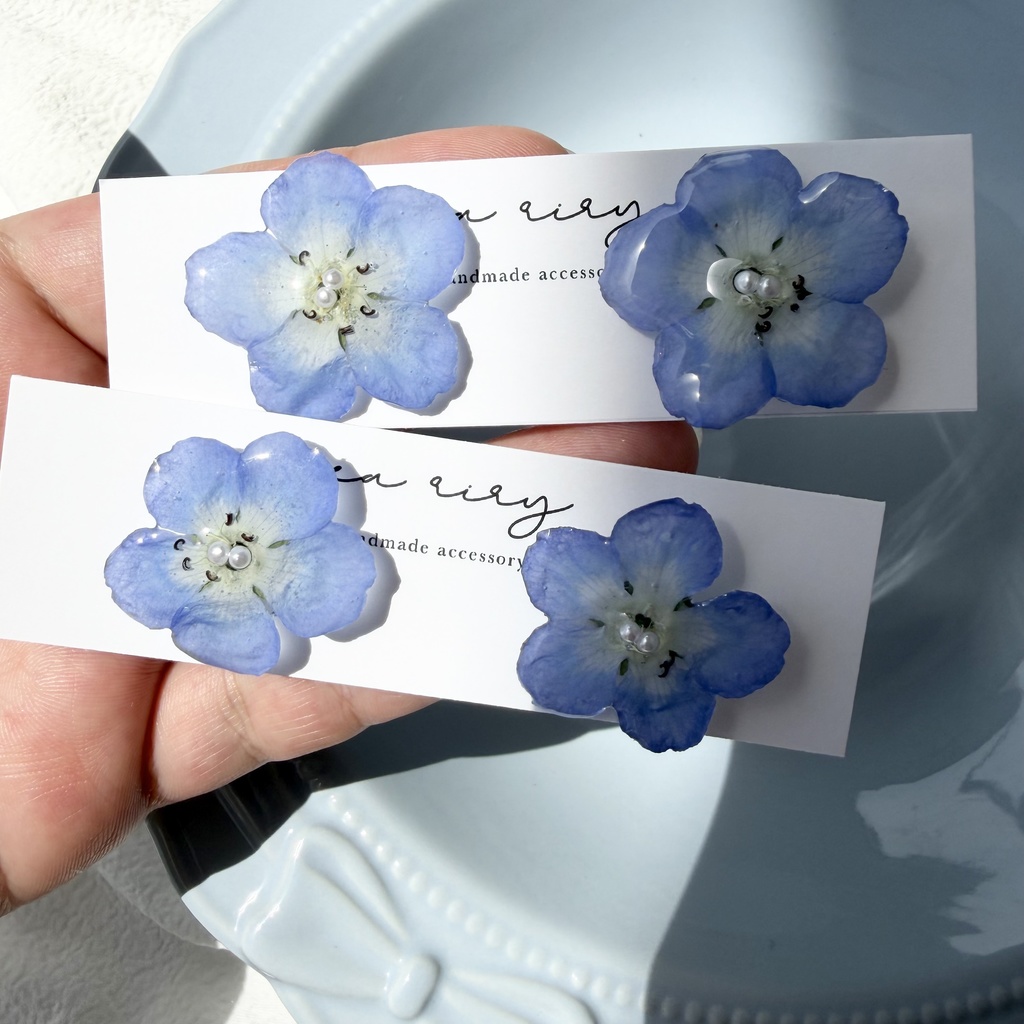 no.316 再販 ネモフィラのピアス ネモフィラ パール ブルー フラワー ドライフラワー サージカルステンレス ピアス
