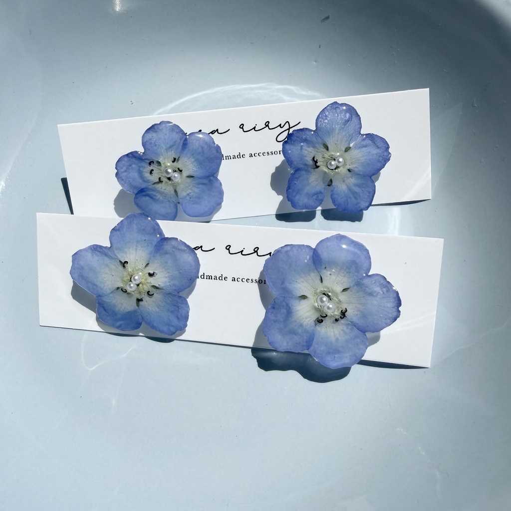 no.316 再販 ネモフィラのピアス ネモフィラ パール ブルー フラワー ドライフラワー サージカルステンレス ピアス