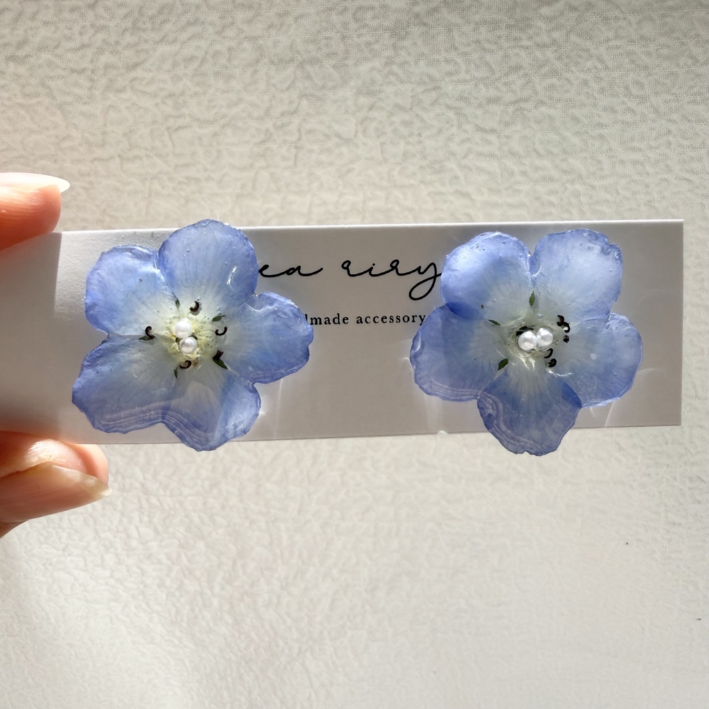 no.316 再販 ネモフィラのピアス ネモフィラ パール ブルー フラワー ドライフラワー サージカルステンレス ピアス