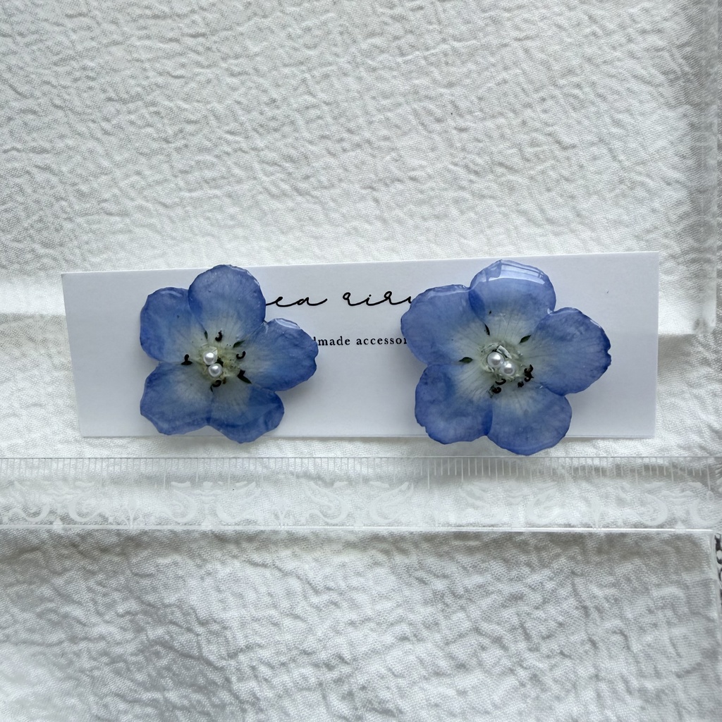 no.316 再販 ネモフィラのピアス ネモフィラ パール ブルー フラワー ドライフラワー サージカルステンレス ピアス